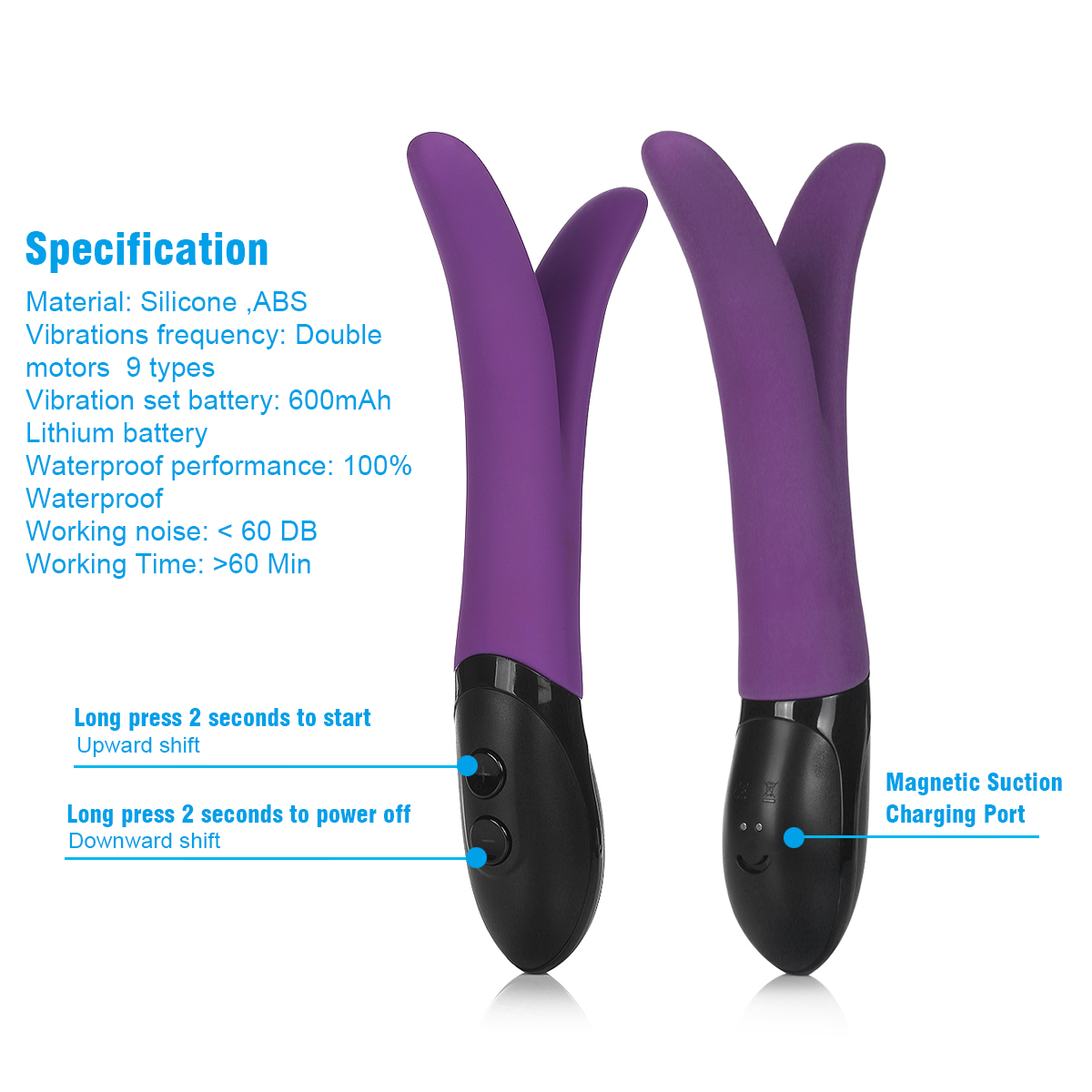 Purple Waterproof Dildo Vibrator G Spot Multispeed